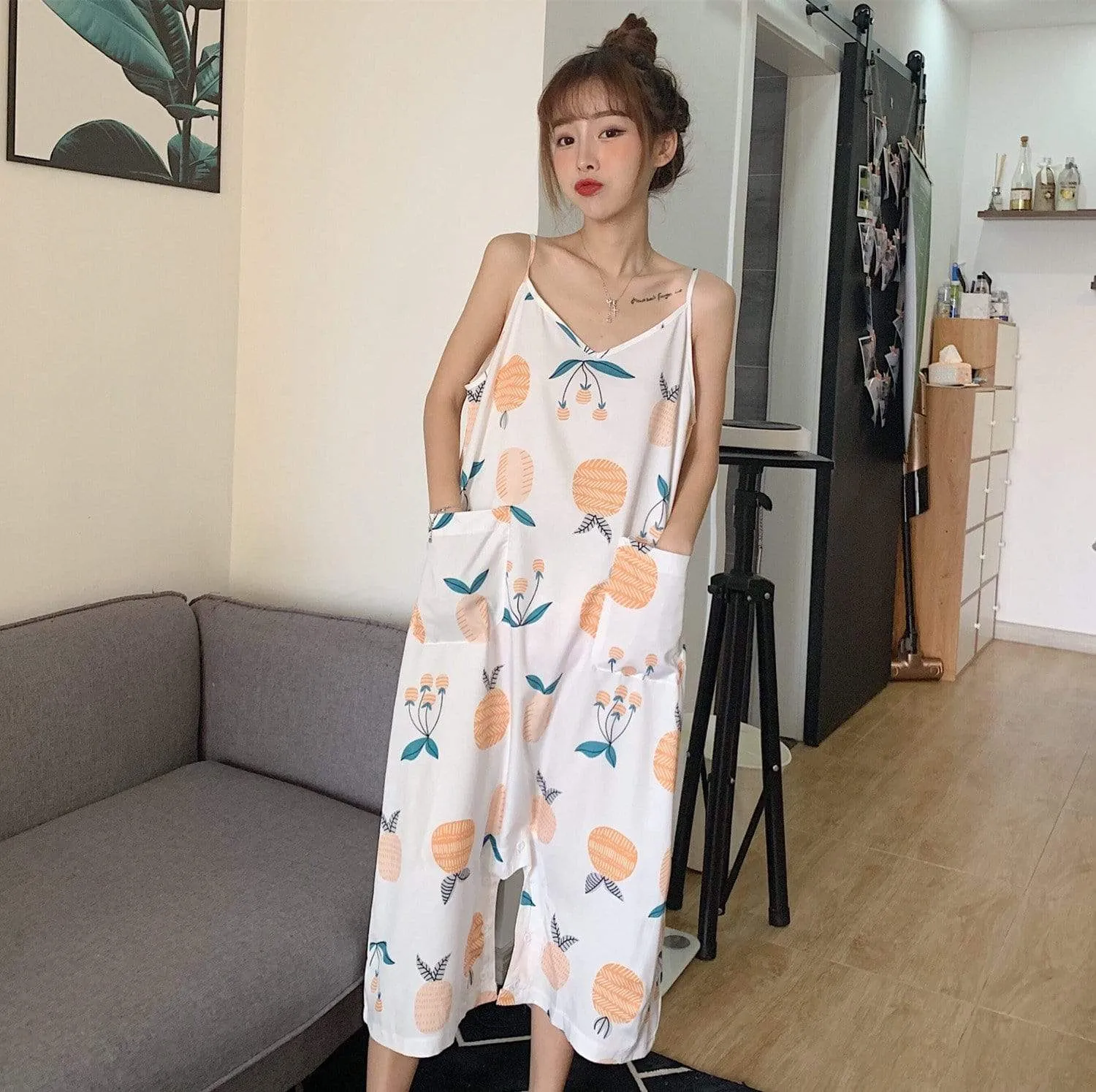 Women's Cartoon Printed One-piece Pajamas