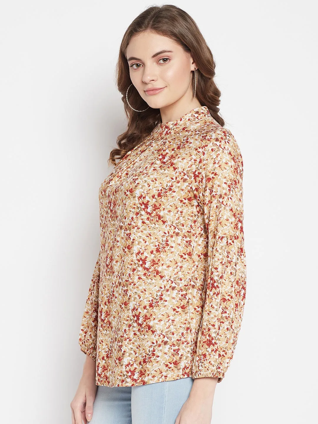 Women's Casual  Maroon Floral Print Round neck Top