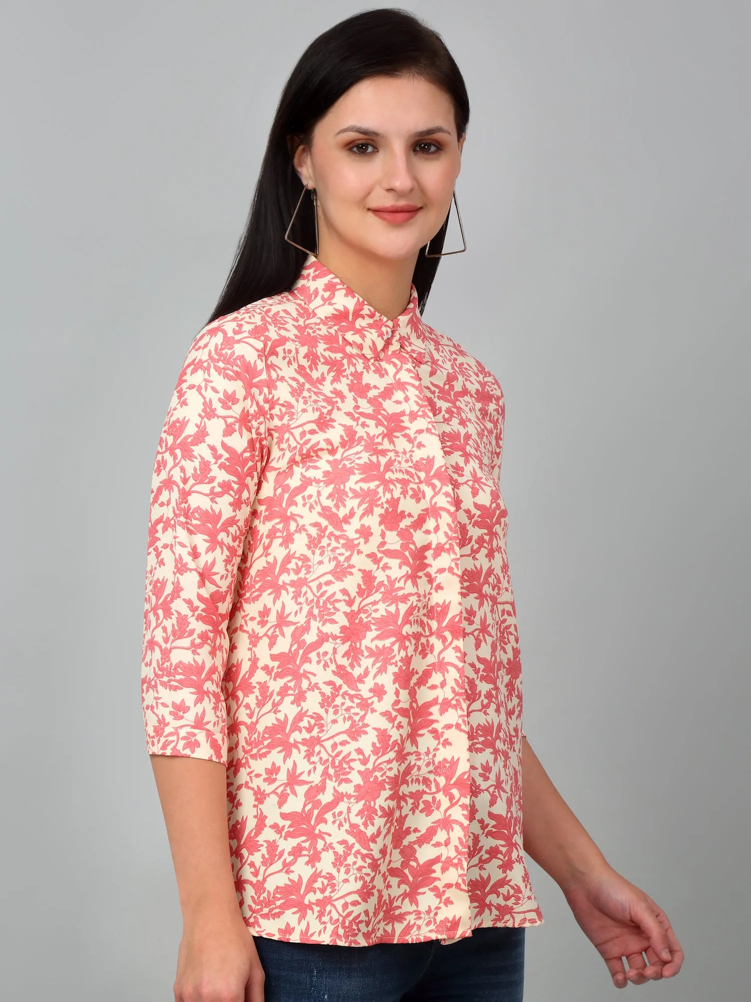 Women's Casual  Multi Color Floral Print Spread Collar Tunic