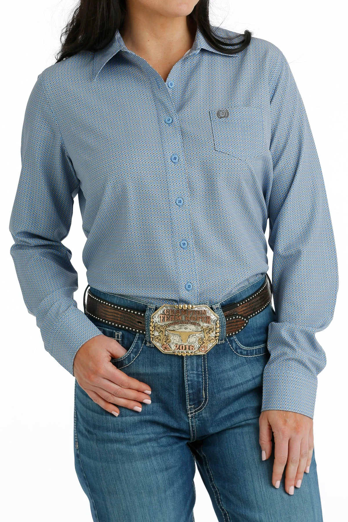 Women's Cinch MSW9163022 Arenaflex Blue Spread Collar Western Shirt