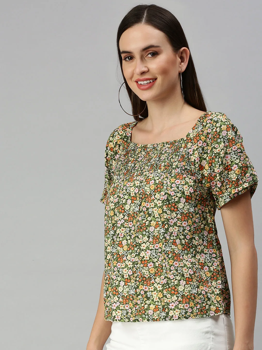 Women's Green Printed Tops