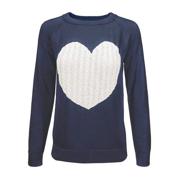 Women's Love Heart Jacquard Round Neck Pullover Sweater