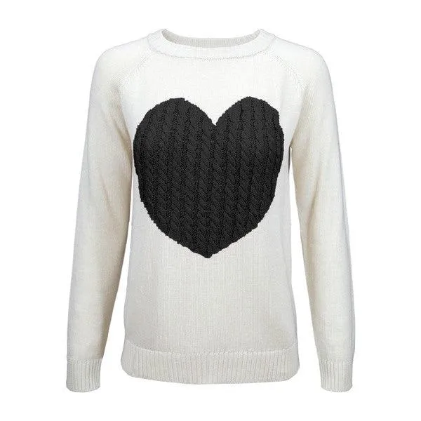 Women's Love Heart Jacquard Round Neck Pullover Sweater