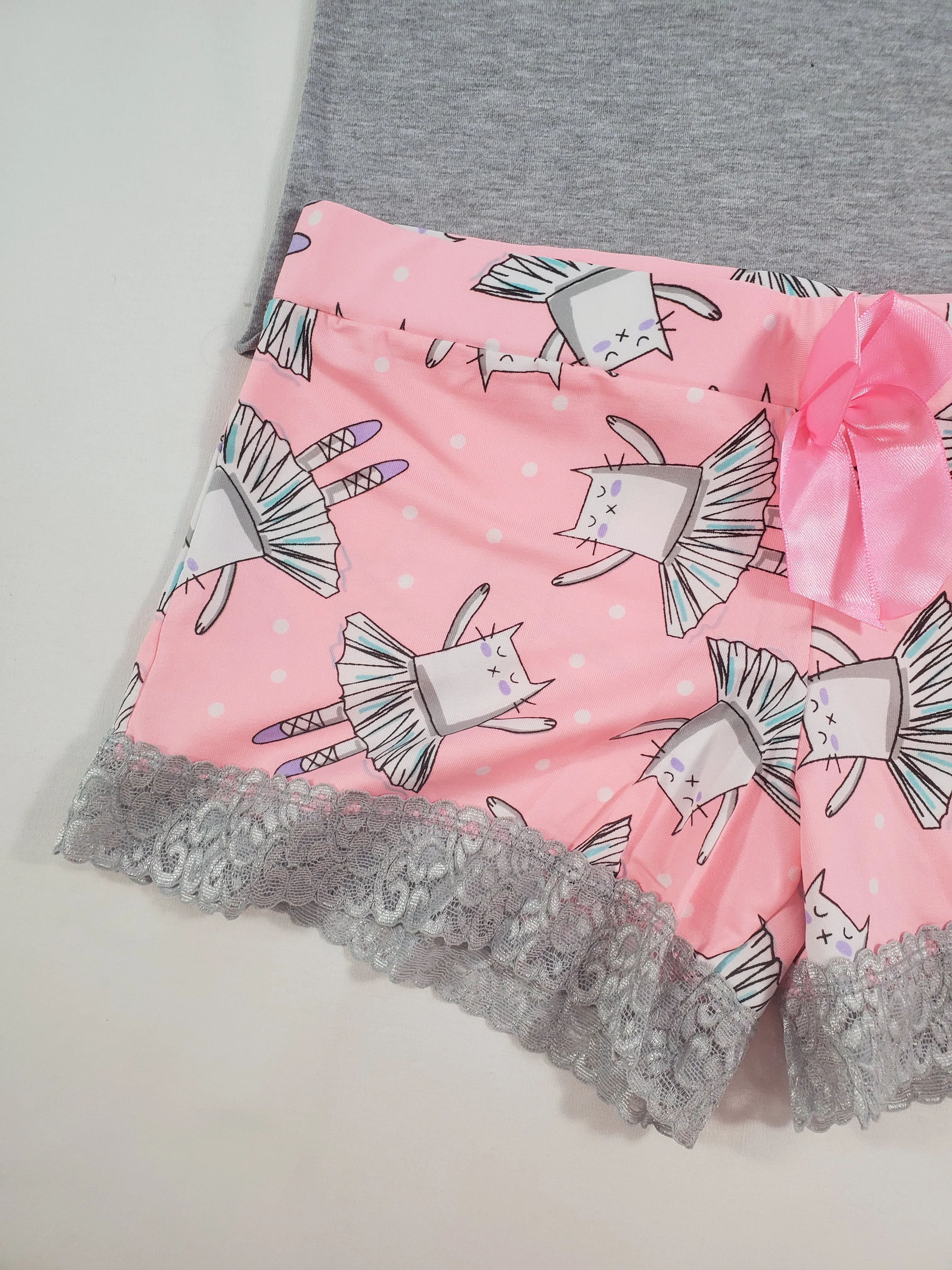 Women's Pijama set pink tutu shorts ballerina theme gray blouse