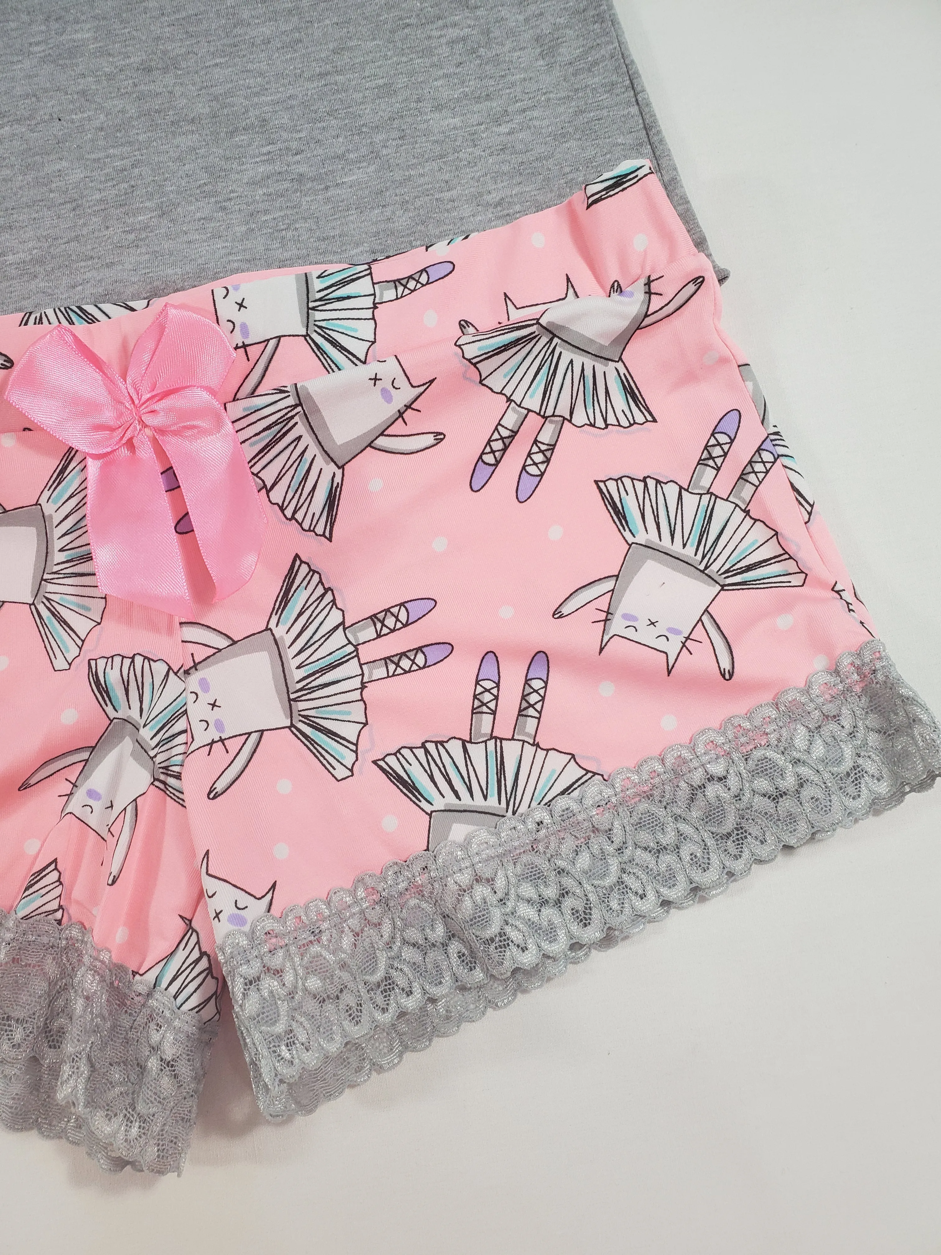 Women's Pijama set pink tutu shorts ballerina theme gray blouse