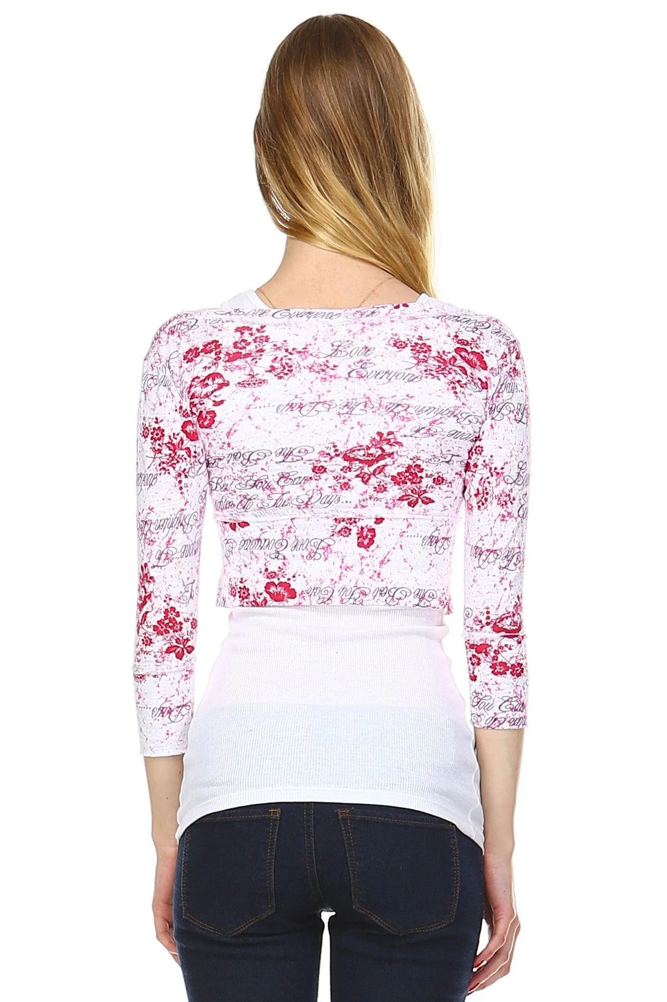 Women's Printed Jersey Crop Cardigan with Attached Tank