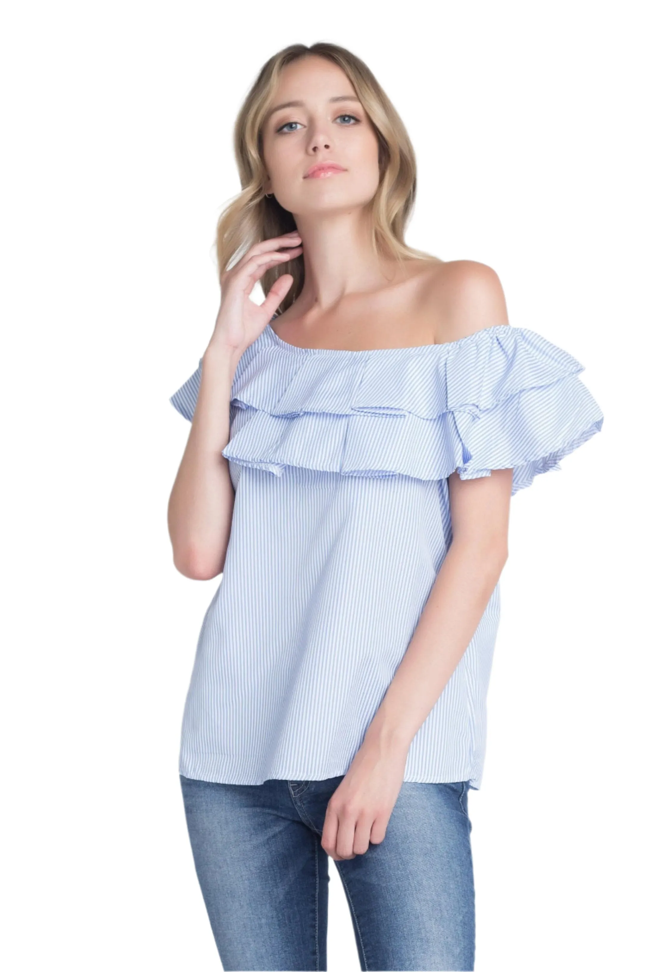 Women's Striped Off Shoulder Ruffle Stripe Blouse