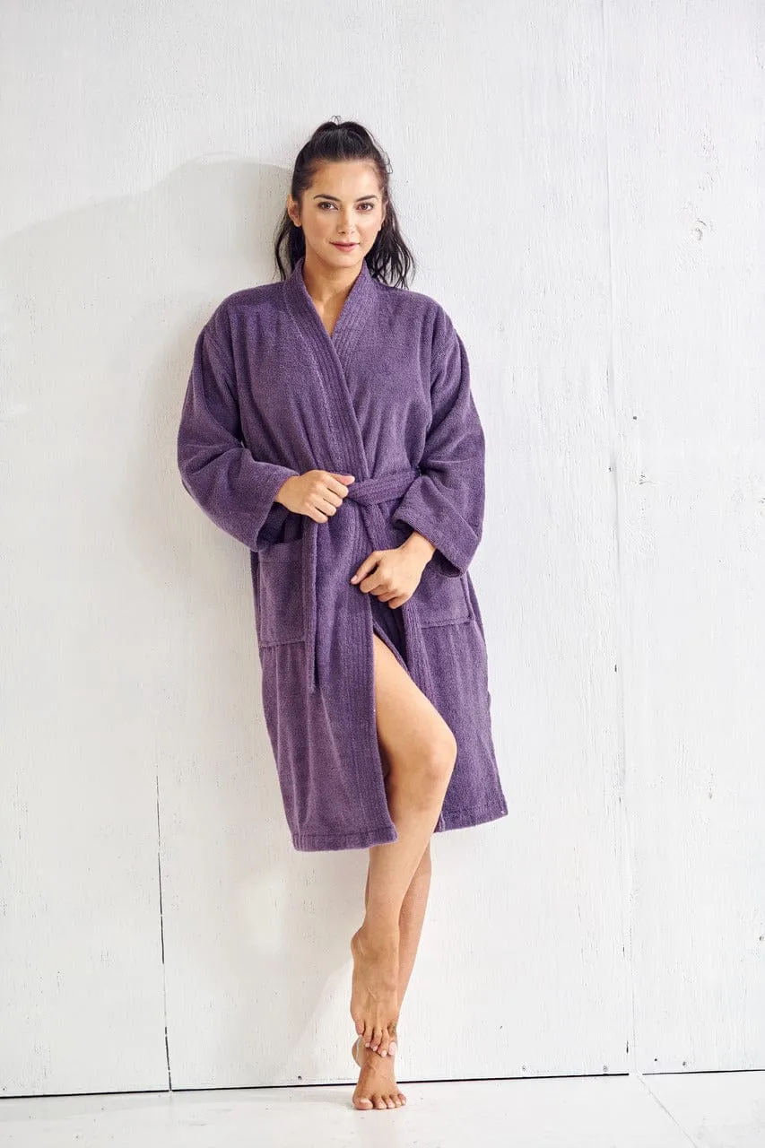 Women's Terry Cloth Cotton Turkish Bathrobe, Kimono Style, Comfort Soft & Fast Dry, (Purple)