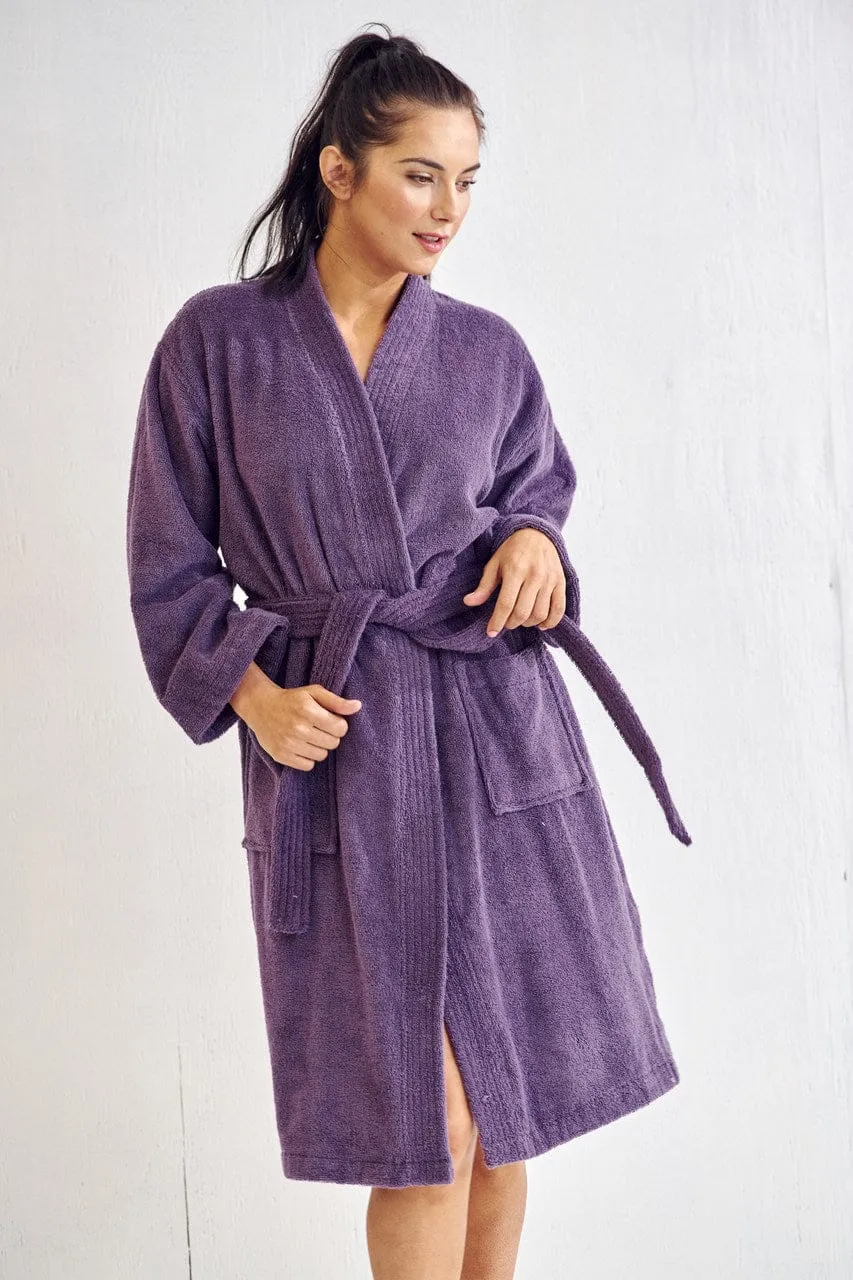 Women's Terry Cloth Cotton Turkish Bathrobe, Kimono Style, Comfort Soft & Fast Dry, (Purple)