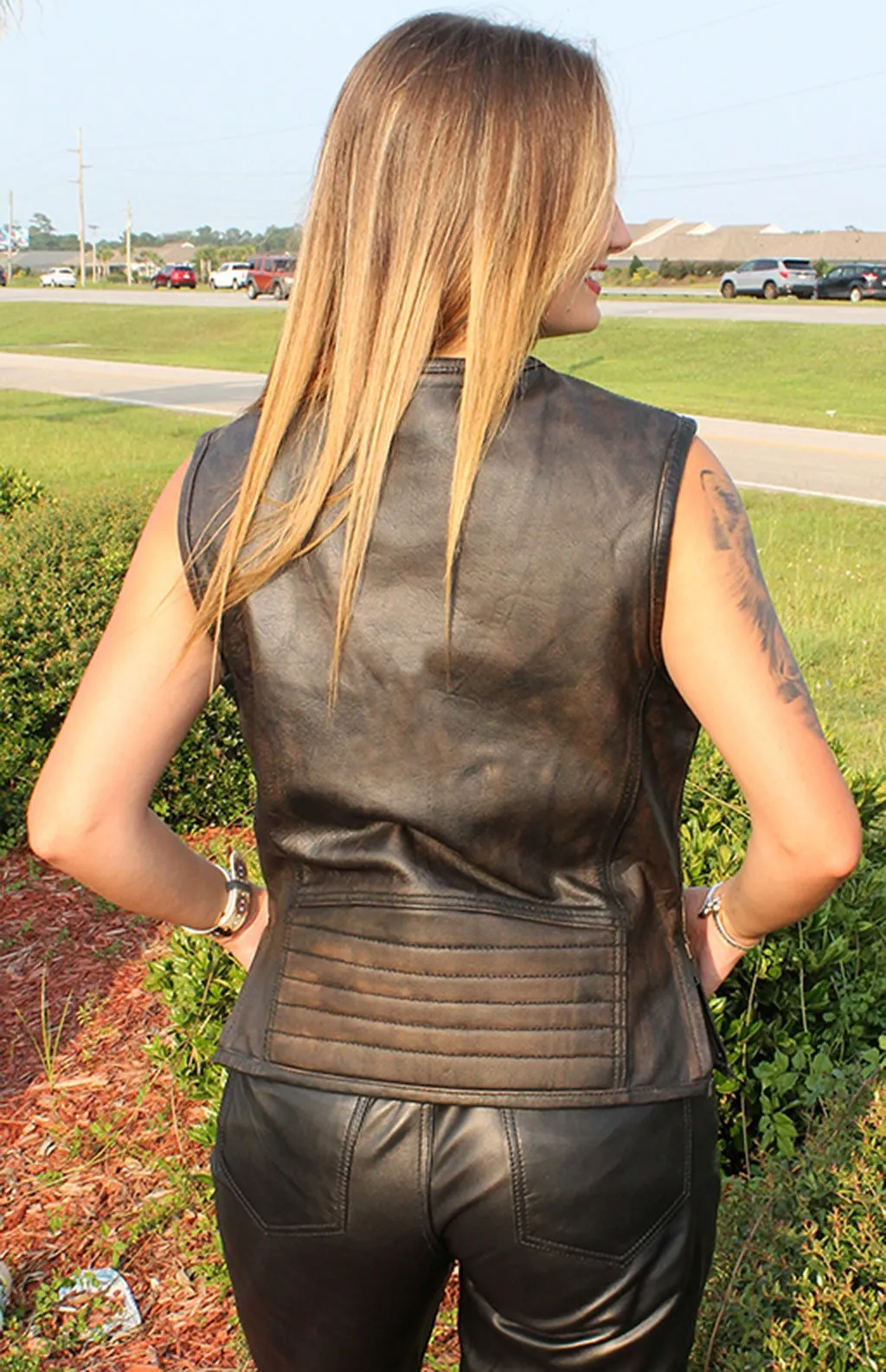 Women's Vintage Brown Conceal Carry Leather Vest #VLA686GN ()