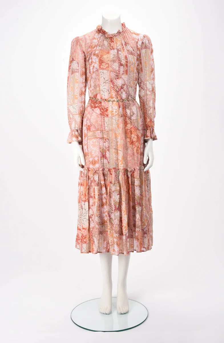 Zimmermann Red Floral Kaleidoscope Tubular Midi Dress 0